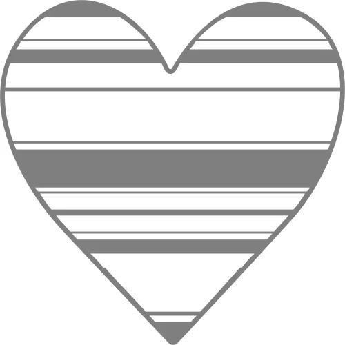 A large heart shape with alternating horizontal stripes of solid grey and white space, outlined in grey.
