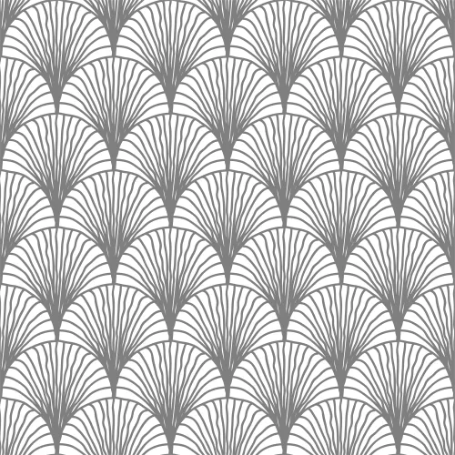 Repeating geometric pattern of overlapping fan shapes with radiating lines in grey and white.