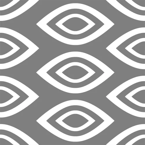 A repeating geometric pattern of nested white eye-shaped outlines arranged in rows against a grey background.