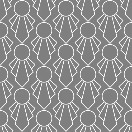 Repeating geometric pattern of interlocking fan shapes with radiating lines on a grey background with white outlines.
