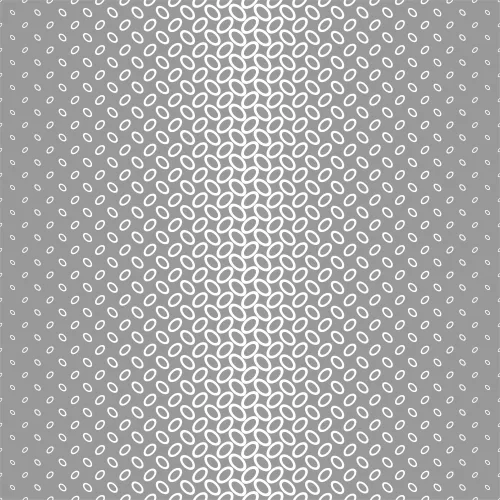 A gradient pattern of white circles transitioning through interlocking geometric shapes against a grey background.