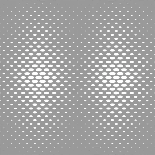 A geometric pattern of white ovals arranged in horizontal rows that gradually increase in size from top to bottom across a grey background.