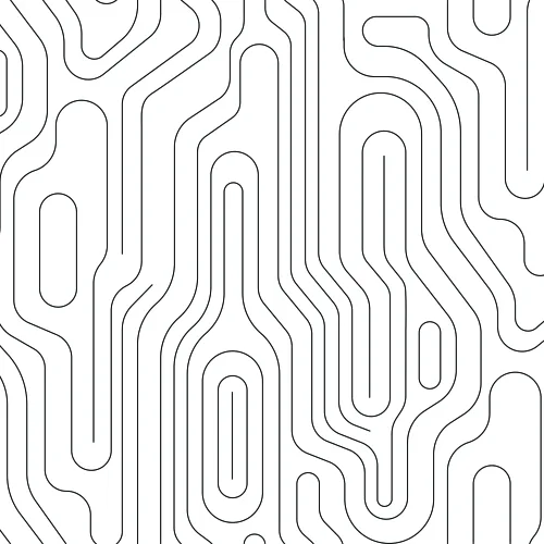 Seamless wallpaper pattern of interlocking curved lines creating a maze-like organic design in grey on white.
