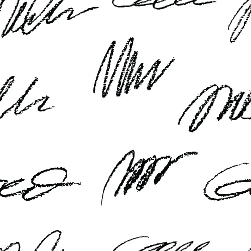 A repeating pattern of black handwritten signatures and cursive scrawls scattered across a white background.
