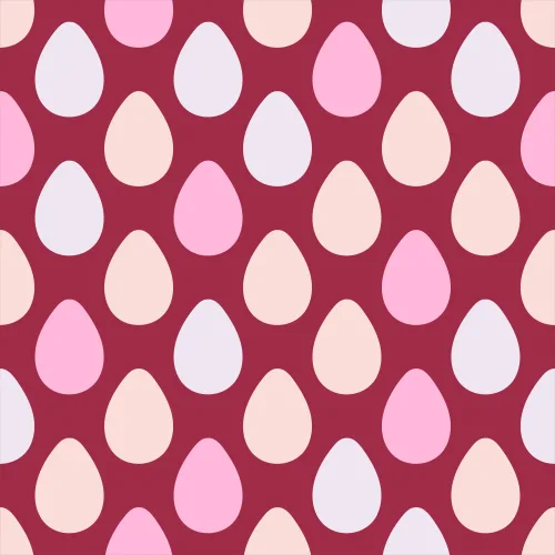 A seamless pattern of white, pink and cream teardrop shapes arranged in rows against a raspberry red background.