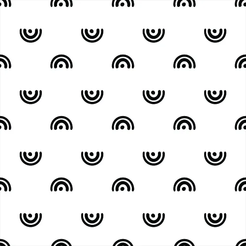 A seamless wallpaper pattern of black semicircles and arcs arranged in alternating rows on a white background.