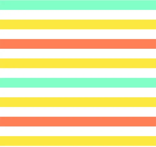 A seamless repeating pattern of horizontal stripes alternating between mint green, bright yellow, coral orange and white.