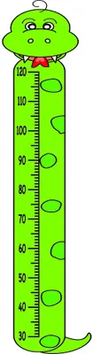 A bright green cartoon frog with a smiling face and rounded body serves as a height measurement chart, with numerical markers running vertically down its centre.