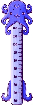 A purple octopus-shaped height chart with scrolled tentacles, smiling face, and numbered measurements from 30 to 120 centimetres.