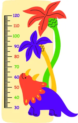 A cartoon illustration of a purple dinosaur with a flowering plant growing from its back, featuring red and blue blooms, positioned next to a measurement scale from 0 to 120 centimetres on a pale yellow background.
