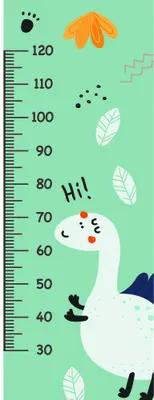 A friendly white llama with a decorative saddle blanket stands against a mint green background with a height measurement scale, accompanied by floating orange flowers and leaf motifs.