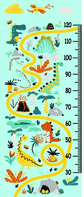 A vertical height chart featuring colourful illustrated sea creatures, birds, and animals arranged along measurement markers from 60 to 120 centimetres against a light blue background.