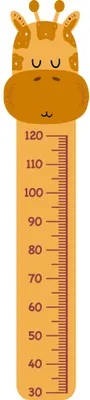 A golden giraffe with a gentle smile and closed eyes serves as a height measurement chart marked from 30cm to 120cm.