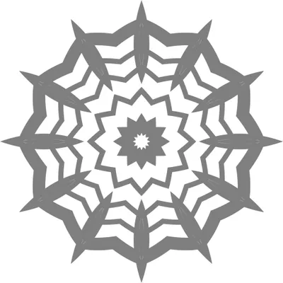 A symmetrical mandala pattern composed of nested spider webs with pointed outer edges, rendered in grey on a white background.
