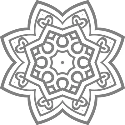 A grey line-drawn mandala with eight radiating star points and nested geometric patterns throughout, designed for window application.