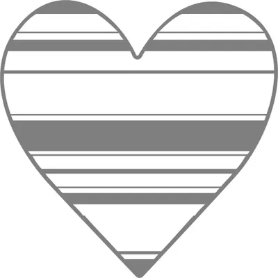 A large heart shape with alternating horizontal stripes of solid grey and white space, outlined in grey.