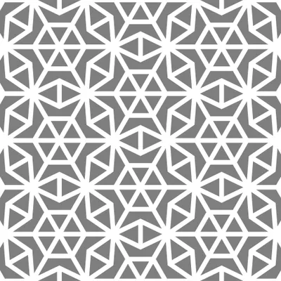 A repeating geometric pattern of interlocking white stars and triangles on a grey background, suitable for sandblast window treatment.