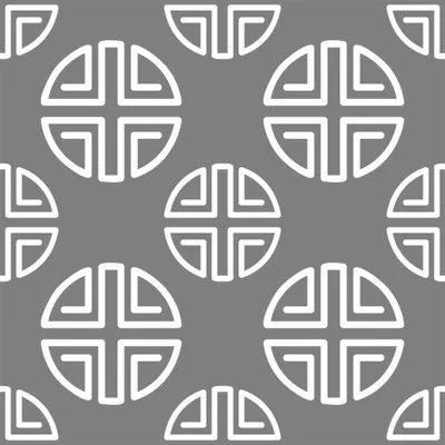 A repeating pattern of white circles divided into four nested angular segments on a grey background.