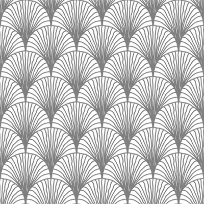 Repeating geometric pattern of overlapping fan shapes with radiating lines in grey and white.