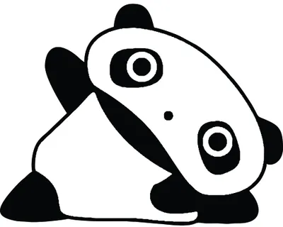 A stylised black and white panda lies on its side, tilting its head upward with a quizzical expression.