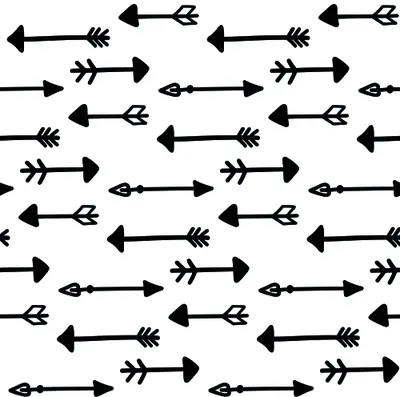 A seamless pattern of black arrows pointing left and right, arranged in horizontal rows with varying arrow styles including simple shafts and feathered designs.