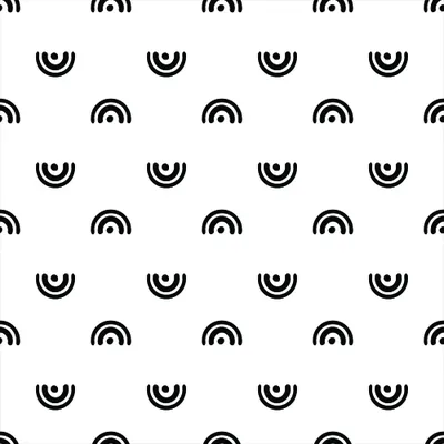 A seamless wallpaper pattern of black semicircles and arcs arranged in alternating rows on a white background.