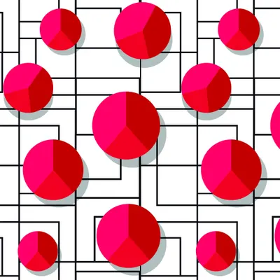 A repeating wallpaper pattern of bright pink and red 3D spheres arranged across a black and white grid background.